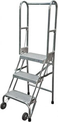 Cotterman - 60" 3 Step Rolling Warehouse Ladder - Portable Folding Safety Ladder, 350 Lb Capacity, 30" Platform Height, 21" Base Width x 28" Base Depth, Perforated Tread - Exact Tooling