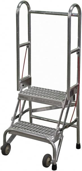 Cotterman - 50" 2 Step Rolling Warehouse Ladder - Portable Folding Safety Ladder, 350 Lb Capacity, 20" Platform Height, 21" Base Width x 22" Base Depth, Serrated - Exact Tooling