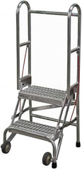 Cotterman - 50" 2 Step Rolling Warehouse Ladder - Portable Folding Safety Ladder, 350 Lb Capacity, 20" Platform Height, 21" Base Width x 22" Base Depth, Serrated - Exact Tooling