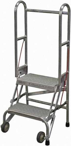 Cotterman - 50" 2 Step Rolling Warehouse Ladder - Portable Folding Safety Ladder, 350 Lb Capacity, 20" Platform Height, 21" Base Width x 22" Base Depth, Perforated Tread - Exact Tooling