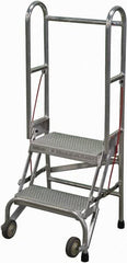 Cotterman - 50" 2 Step Rolling Warehouse Ladder - Portable Folding Safety Ladder, 350 Lb Capacity, 20" Platform Height, 21" Base Width x 22" Base Depth, Perforated Tread - Exact Tooling