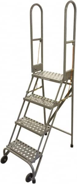 Cotterman - 70" 4 Step Rolling Warehouse Ladder - Portable Folding Safety Ladder, 350 Lb Capacity, 40" Platform Height, 21" Base Width x 36" Base Depth, Rubber Matted - Exact Tooling