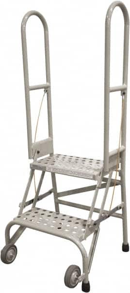 Cotterman - 50" 2 Step Rolling Warehouse Ladder - Portable Folding Safety Ladder, 350 Lb Capacity, 20" Platform Height, 21" Base Width x 22" Base Depth, Perforated Tread - Exact Tooling