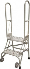 Cotterman - 50" 2 Step Rolling Warehouse Ladder - Portable Folding Safety Ladder, 350 Lb Capacity, 20" Platform Height, 21" Base Width x 22" Base Depth, Perforated Tread - Exact Tooling