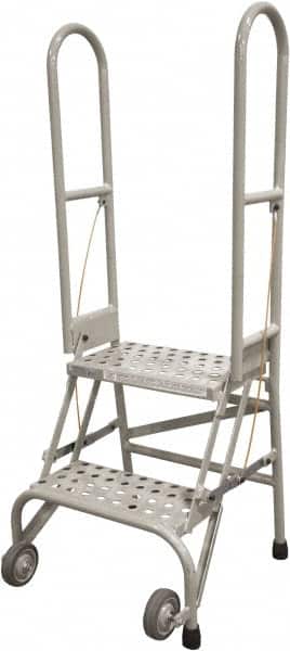 Cotterman - 50" 2 Step Rolling Warehouse Ladder - Portable Folding Safety Ladder, 350 Lb Capacity, 20" Platform Height, 21" Base Width x 22" Base Depth, Serrated Steel - Exact Tooling