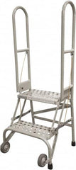 Cotterman - 50" 2 Step Rolling Warehouse Ladder - Portable Folding Safety Ladder, 350 Lb Capacity, 20" Platform Height, 21" Base Width x 22" Base Depth, Serrated Steel - Exact Tooling
