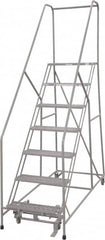 Cotterman - 100" 7 Step Rolling Warehouse Ladder - 50° Incline, 450 Lb Capacity, 70" Platform Height, 33" Base Width x 69" Base Depth, Perforated Tread - Exact Tooling