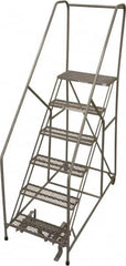 Cotterman - 90" 6 Step Rolling Warehouse Ladder - 50° Incline, 450 Lb Capacity, 60" Platform Height, 33" Base Width x 60" Base Depth, Perforated Tread - Exact Tooling
