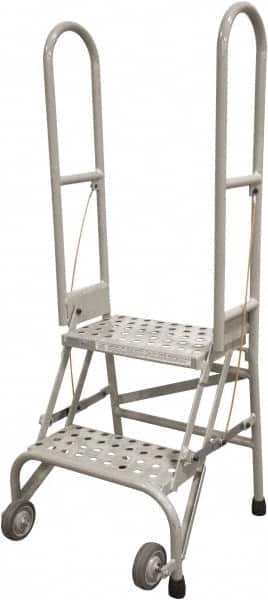 Cotterman - 50" 2 Step Rolling Warehouse Ladder - Portable Folding Safety Ladder, 350 Lb Capacity, 20" Platform Height, 21" Base Width x 22" Base Depth, Rubber Matted - Exact Tooling