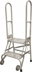 Cotterman - 50" 2 Step Rolling Warehouse Ladder - Portable Folding Safety Ladder, 350 Lb Capacity, 20" Platform Height, 21" Base Width x 22" Base Depth, Rubber Matted - Exact Tooling