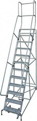 Cotterman - 162" 12 Step Rolling Warehouse Ladder - 50° Incline, 450 Lb Capacity, 120" Platform Height, 34" Base Width x 116" Base Depth, Perforated Tread - Exact Tooling