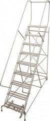 Cotterman - 120" 9 Step Rolling Warehouse Ladder - 50° Incline, 450 Lb Capacity, 90" Platform Height, 34" Base Width x 88" Base Depth, Perforated Tread - Exact Tooling