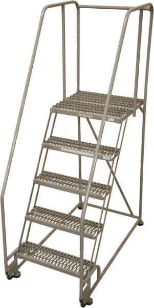 Cotterman - 80" 5 Step Rolling Warehouse Ladder - Tilt & Roll Safety Ladder, 450 Lb Capacity, 50" Platform Height, 28" Base Width x 43" Base Depth, Expanded Metal Tread - Exact Tooling