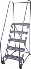 Cotterman - 80" 5 Step Rolling Warehouse Ladder - Tilt & Roll Safety Ladder, 450 Lb Capacity, 50" Platform Height, 28" Base Width x 43" Base Depth, Serrated Steel - Exact Tooling