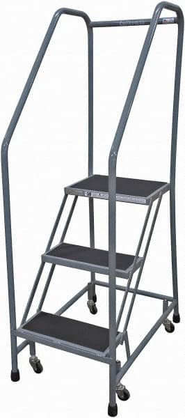 Cotterman - 60" 3 Step Rolling Warehouse Ladder - 50° Incline, 450 Lb Capacity, 30" Platform Height, 20" Base Width x 32" Base Depth, Perforated Tread - Exact Tooling