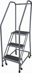 Cotterman - 60" 3 Step Rolling Warehouse Ladder - 50° Incline, 450 Lb Capacity, 30" Platform Height, 20" Base Width x 32" Base Depth, Perforated Tread - Exact Tooling