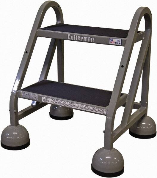 Cotterman - 23" 2 Step Rolling Warehouse Ladder - Rolling Steel Office Ladder, 450 Lb Capacity, 18" Platform Height, 21" Base Width x 23" Base Depth, Rubber Matted - Exact Tooling