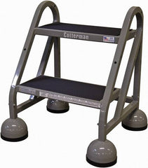 Cotterman - 23" 2 Step Rolling Warehouse Ladder - Rolling Steel Office Ladder, 450 Lb Capacity, 18" Platform Height, 21" Base Width x 23" Base Depth, Rubber Matted - Exact Tooling