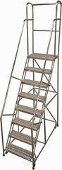 Cotterman - 110" 8 Step Rolling Warehouse Ladder - Rolling Safety Ladder, 350 Lb Capacity, 80" Platform Height, 30" Base Width x 63" Base Depth, Serrated - Exact Tooling