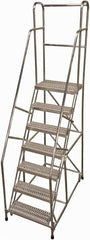 Cotterman - 100" 7 Step Rolling Warehouse Ladder - Rolling Safety Ladder, 350 Lb Capacity, 70" Platform Height, 30" Base Width x 57" Base Depth, Serrated - Exact Tooling