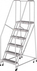 Cotterman - 90" 6 Step Rolling Warehouse Ladder - Rolling Safety Ladder, 350 Lb Capacity, 60" Platform Height, 30" Base Width x 50" Base Depth, Serrated - Exact Tooling