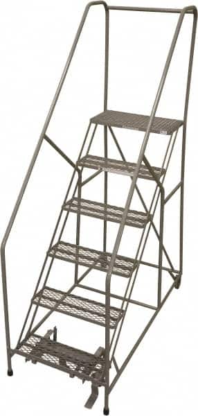 Cotterman - 90" 6 Step Rolling Warehouse Ladder - 50° Incline, 450 Lb Capacity, 60" Platform Height, 30" Base Width x 60" Base Depth, Perforated Tread - Exact Tooling