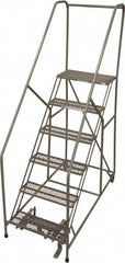 Cotterman - 90" 6 Step Rolling Warehouse Ladder - 50° Incline, 450 Lb Capacity, 60" Platform Height, 30" Base Width x 60" Base Depth, Perforated Tread - Exact Tooling