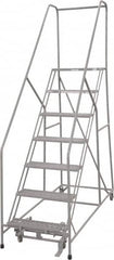 Cotterman - 100" 7 Step Rolling Warehouse Ladder - 50° Incline, 450 Lb Capacity, 70" Platform Height, 30" Base Width x 69" Base Depth, Perforated Tread - Exact Tooling