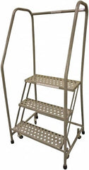 Cotterman - 60" 3 Step Rolling Warehouse Ladder - 50° Incline, 450 Lb Capacity, 30" Platform Height, 20" Base Width x 44" Base Depth, Perforated Tread - Exact Tooling