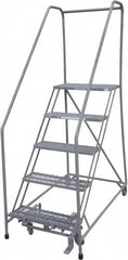 Cotterman - 80" 5 Step Rolling Warehouse Ladder - 50° Incline, 450 Lb Capacity, 50" Platform Height, 30" Base Width x 63" Base Depth, Perforated Tread - Exact Tooling