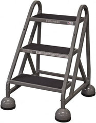 Cotterman - 33" 3 Step Rolling Warehouse Ladder - Rolling Steel Office Ladder, 450 Lb Capacity, 27" Platform Height, 25" Base Width x 28" Base Depth, Rubber Matted - Exact Tooling