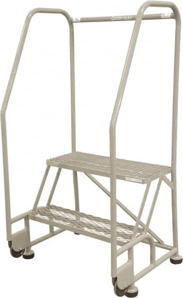 Cotterman - 50" 2 Step Rolling Warehouse Ladder - Tilt & Roll Safety Ladder, 450 Lb Capacity, 20" Platform Height, 28" Base Width x 24" Base Depth, Expanded Metal Tread - Exact Tooling