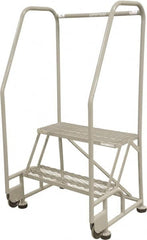 Cotterman - 50" 2 Step Rolling Warehouse Ladder - Tilt & Roll Safety Ladder, 450 Lb Capacity, 20" Platform Height, 28" Base Width x 24" Base Depth, Expanded Metal Tread - Exact Tooling