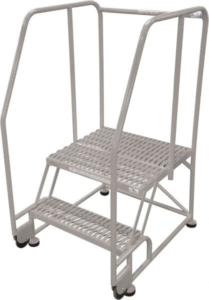 Cotterman - 50" 2 Step Rolling Warehouse Ladder - Tilt & Roll Safety Ladder, 450 Lb Capacity, 20" Platform Height, 34" Base Width x 28" Base Depth, Perforated Tread - Exact Tooling