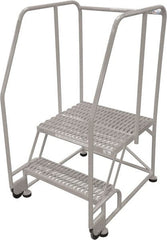 Cotterman - 50" 2 Step Rolling Warehouse Ladder - Tilt & Roll Safety Ladder, 450 Lb Capacity, 20" Platform Height, 34" Base Width x 28" Base Depth, Perforated Tread - Exact Tooling