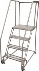 Cotterman - 70" 4 Step Rolling Warehouse Ladder - Tilt & Roll Safety Ladder, 450 Lb Capacity, 40" Platform Height, 28" Base Width x 47" Base Depth, Expanded Metal Tread - Exact Tooling