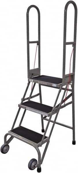 Cotterman - 60" 3 Step Rolling Warehouse Ladder - Portable Folding Safety Ladder, 350 Lb Capacity, 30" Platform Height, 21" Base Width x 28" Base Depth, Rubber Matted - Exact Tooling