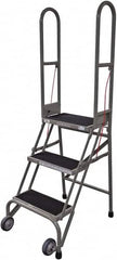 Cotterman - 60" 3 Step Rolling Warehouse Ladder - Portable Folding Safety Ladder, 350 Lb Capacity, 30" Platform Height, 21" Base Width x 28" Base Depth, Rubber Matted - Exact Tooling