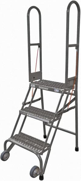 Cotterman - 60" 3 Step Rolling Warehouse Ladder - Portable Folding Safety Ladder, 350 Lb Capacity, 30" Platform Height, 21" Base Width x 28" Base Depth, Serrated Steel - Exact Tooling