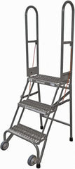 Cotterman - 60" 3 Step Rolling Warehouse Ladder - Portable Folding Safety Ladder, 350 Lb Capacity, 30" Platform Height, 21" Base Width x 28" Base Depth, Serrated Steel - Exact Tooling