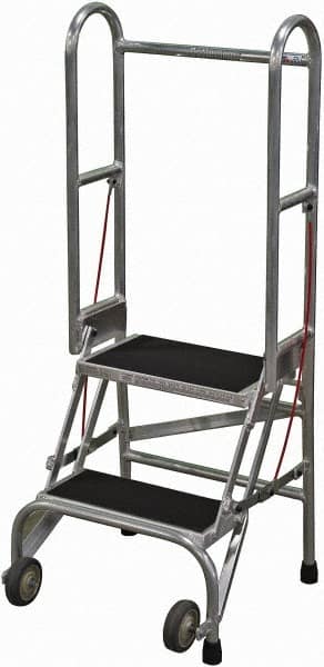 Cotterman - 50" 2 Step Rolling Warehouse Ladder - Portable Folding Safety Ladder, 350 Lb Capacity, 20" Platform Height, 21" Base Width x 22" Base Depth, Rubber Matted - Exact Tooling
