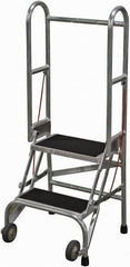 Cotterman - 50" 2 Step Rolling Warehouse Ladder - Portable Folding Safety Ladder, 350 Lb Capacity, 20" Platform Height, 21" Base Width x 22" Base Depth, Rubber Matted - Exact Tooling