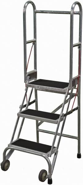 Cotterman - 60" 3 Step Rolling Warehouse Ladder - Portable Folding Safety Ladder, 350 Lb Capacity, 30" Platform Height, 21" Base Width x 28" Base Depth, Rubber Matted - Exact Tooling