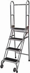 Cotterman - 70" 4 Step Rolling Warehouse Ladder - Portable Folding Safety Ladder, 350 Lb Capacity, 40" Platform Height, 21" Base Width x 36" Base Depth, Rubber Matted - Exact Tooling