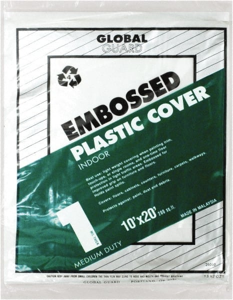 Premier Paint Roller - Medium Weight Plastic Drop Cloth - 20' x 10', 1 mil Thick, Off White - Exact Tooling