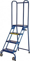 Ballymore - 68" 4 Step Rolling Warehouse Ladder - Lock-N-Stock, 350 Lb Capacity, 38" Platform Height, 24" Base Width x 35" Base Depth, Perforated Tread - Exact Tooling