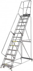 Ballymore - 175" 13 Step Rolling Warehouse Ladder - Lock Step Rolling Safety Ladder, 450 Lb Capacity, 130" Platform Height, 40" Base Width x 94" Base Depth, Perforated Tread - Exact Tooling
