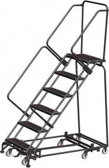 Ballymore - 93" 6 Step Rolling Warehouse Ladder - Lock Step Rolling Safety Ladder, 450 Lb Capacity, 60" Platform Height, 32" Base Width x 58" Base Depth, Perforated Tread - Exact Tooling