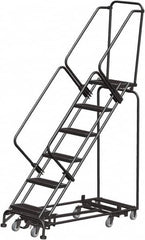 Ballymore - 93" 6 Step Rolling Warehouse Ladder - Lock Step Rolling Safety Ladder, 450 Lb Capacity, 60" Platform Height, 24" Base Width x 58" Base Depth, Perforated Tread - Exact Tooling