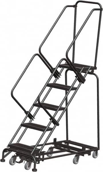 Ballymore - 83" 5 Step Rolling Warehouse Ladder - Lock Step Rolling Safety Ladder, 450 Lb Capacity, 50" Platform Height, 32" Base Width x 50" Base Depth, Perforated Tread - Exact Tooling
